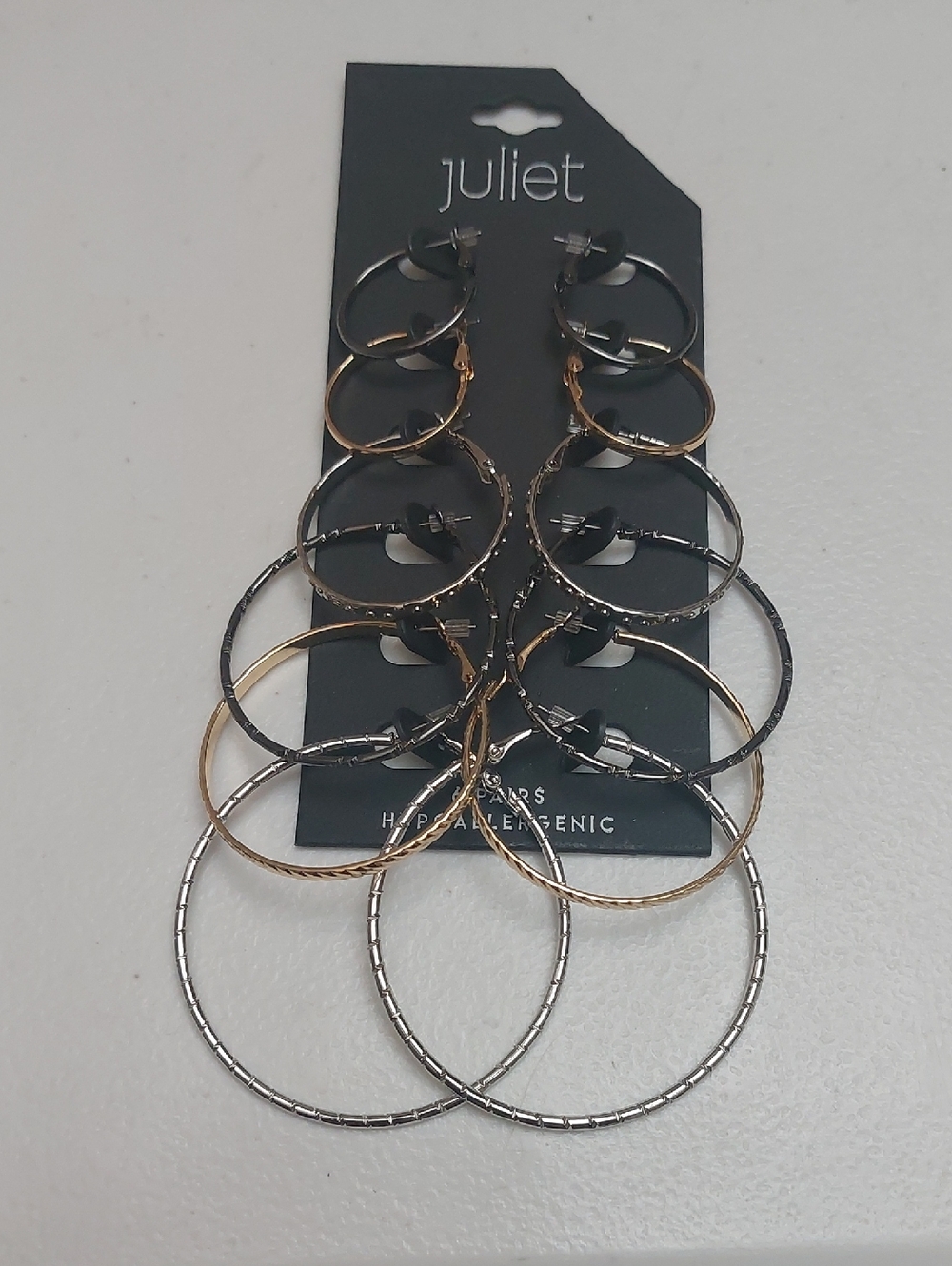 Juliet 6 Pairs Hypoallergenic Hoop Earrings In Assortment Sizes And Colors NWT